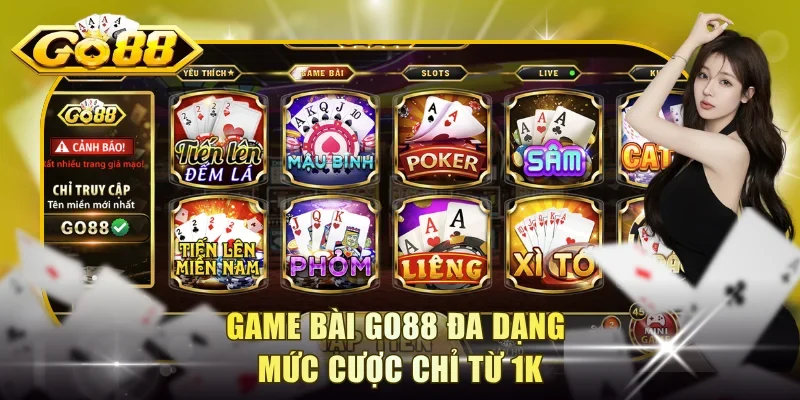 Game bài Go88 đa dạng mức cược chỉ từ 1K